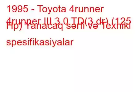 1995 - Toyota 4runner
4runner III 3.0 TD(3 dr) (125 Hp) Yanacaq sərfi və Texniki spesifikasiyalar