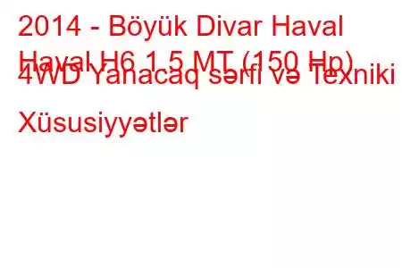 2014 - Böyük Divar Haval
Haval H6 1.5 MT (150 Hp) 4WD Yanacaq sərfi və Texniki Xüsusiyyətlər