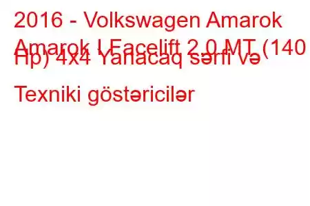 2016 - Volkswagen Amarok
Amarok I Facelift 2.0 MT (140 Hp) 4x4 Yanacaq sərfi və Texniki göstəricilər