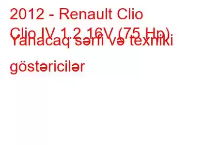 2012 - Renault Clio
Clio IV 1.2 16V (75 Hp) Yanacaq sərfi və texniki göstəricilər