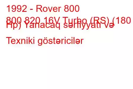 1992 - Rover 800
800 820 16V Turbo (RS) (180 Hp) Yanacaq sərfiyyatı və Texniki göstəricilər