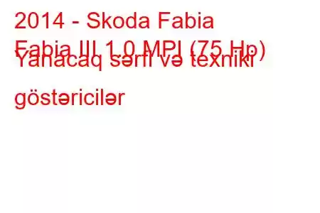 2014 - Skoda Fabia
Fabia III 1.0 MPI (75 Hp) Yanacaq sərfi və texniki göstəricilər