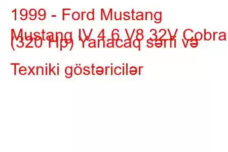 1999 - Ford Mustang
Mustang IV 4.6 V8 32V Cobra (320 Hp) Yanacaq sərfi və Texniki göstəricilər