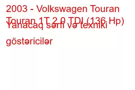 2003 - Volkswagen Touran
Touran 1T 2.0 TDI (136 Hp) Yanacaq sərfi və texniki göstəricilər