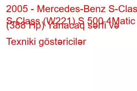 2005 - Mercedes-Benz S-Class
S-Class (W221) S 500 4Matic (388 Hp) Yanacaq sərfi və Texniki göstəricilər