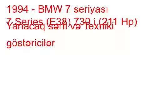 1994 - BMW 7 seriyası
7 Series (E38) 730 i (211 Hp) Yanacaq sərfi və Texniki göstəricilər