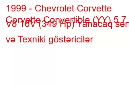 1999 - Chevrolet Corvette
Corvette Convertible (YY) 5.7 i V8 16V (349 Hp) Yanacaq sərfi və Texniki göstəricilər