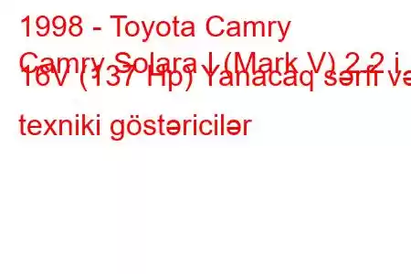 1998 - Toyota Camry
Camry Solara I (Mark V) 2.2 i 16V (137 Hp) Yanacaq sərfi və texniki göstəricilər