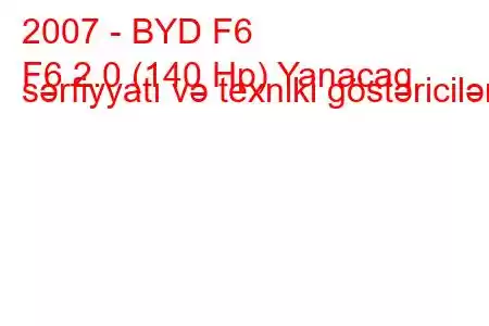 2007 - BYD F6
F6 2.0 (140 Hp) Yanacaq sərfiyyatı və texniki göstəricilər