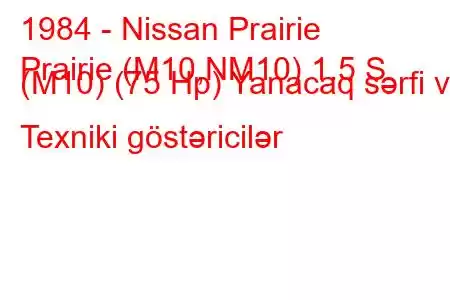 1984 - Nissan Prairie
Prairie (M10,NM10) 1.5 S (M10) (75 Hp) Yanacaq sərfi və Texniki göstəricilər