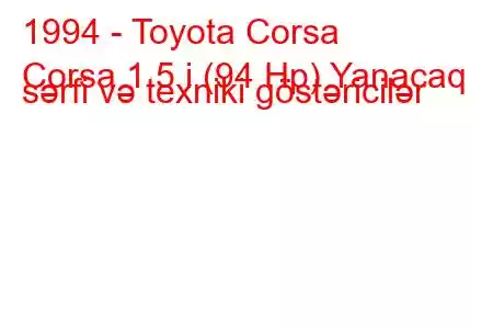 1994 - Toyota Corsa
Corsa 1.5 i (94 Hp) Yanacaq sərfi və texniki göstəricilər