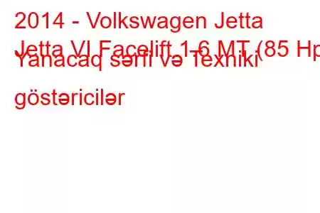 2014 - Volkswagen Jetta
Jetta VI Facelift 1.6 MT (85 Hp) Yanacaq sərfi və Texniki göstəricilər