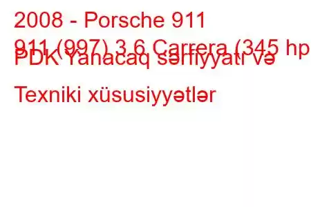 2008 - Porsche 911
911 (997) 3.6 Carrera (345 hp) PDK Yanacaq sərfiyyatı və Texniki xüsusiyyətlər