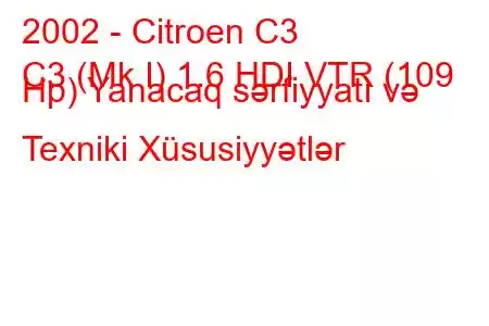 2002 - Citroen C3
C3 (Mk I) 1.6 HDI VTR (109 Hp) Yanacaq sərfiyyatı və Texniki Xüsusiyyətlər