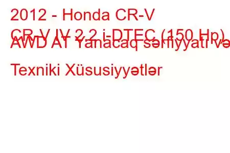 2012 - Honda CR-V
CR-V IV 2.2 i-DTEC (150 Hp) AWD AT Yanacaq sərfiyyatı və Texniki Xüsusiyyətlər