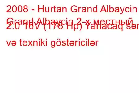 2008 - Hurtan Grand Albaycin
Grand Albaycin 2-х местный 2.0 16V (178 Hp) Yanacaq sərfi və texniki göstəricilər