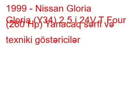 1999 - Nissan Gloria
Gloria (Y34) 2.5 i 24V T Four (260 Hp) Yanacaq sərfi və texniki göstəricilər