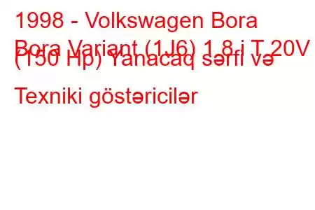 1998 - Volkswagen Bora
Bora Variant (1J6) 1.8 i T 20V (150 Hp) Yanacaq sərfi və Texniki göstəricilər