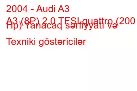 2004 - Audi A3
A3 (8P) 2.0 TFSI quattro (200 Hp) Yanacaq sərfiyyatı və Texniki göstəricilər