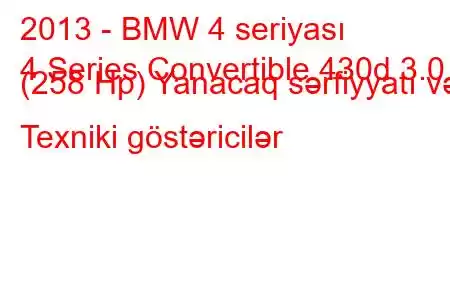 2013 - BMW 4 seriyası
4 Series Convertible 430d 3.0 (258 Hp) Yanacaq sərfiyyatı və Texniki göstəricilər