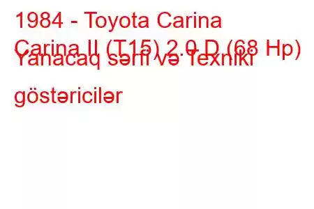 1984 - Toyota Carina
Carina II (T15) 2.0 D (68 Hp) Yanacaq sərfi və Texniki göstəricilər