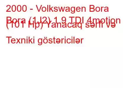 2000 - Volkswagen Bora
Bora (1J2) 1.9 TDI 4motion (101 Hp) Yanacaq sərfi və Texniki göstəricilər