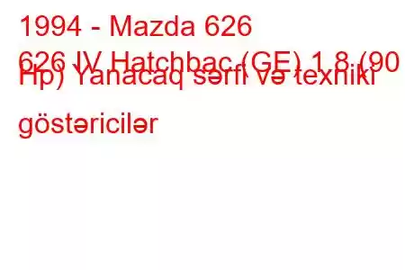 1994 - Mazda 626
626 IV Hatchbac (GE) 1.8 (90 Hp) Yanacaq sərfi və texniki göstəricilər