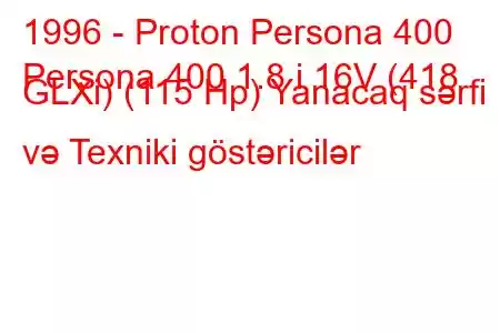 1996 - Proton Persona 400
Persona 400 1.8 i 16V (418 GLXi) (115 Hp) Yanacaq sərfi və Texniki göstəricilər