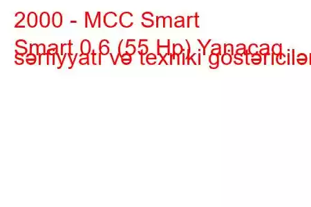 2000 - MCC Smart
Smart 0.6 (55 Hp) Yanacaq sərfiyyatı və texniki göstəricilər