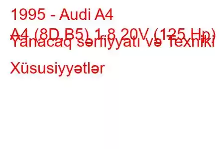 1995 - Audi A4
A4 (8D,B5) 1.8 20V (125 Hp) Yanacaq sərfiyyatı və Texniki Xüsusiyyətlər