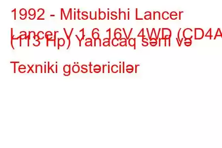 1992 - Mitsubishi Lancer
Lancer V 1.6 16V 4WD (CD4A) (113 Hp) Yanacaq sərfi və Texniki göstəricilər