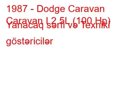 1987 - Dodge Caravan
Caravan I 2.5L (100 Hp) Yanacaq sərfi və Texniki göstəricilər