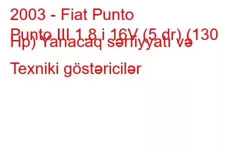 2003 - Fiat Punto
Punto III 1.8 i 16V (5 dr) (130 Hp) Yanacaq sərfiyyatı və Texniki göstəricilər