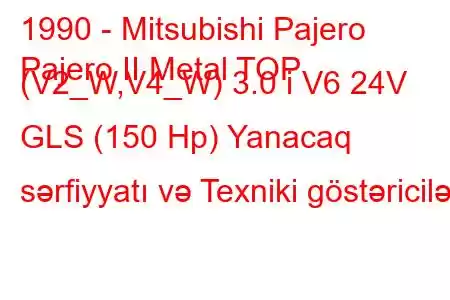 1990 - Mitsubishi Pajero
Pajero II Metal TOP (V2_W,V4_W) 3.0 i V6 24V GLS (150 Hp) Yanacaq sərfiyyatı və Texniki göstəricilər