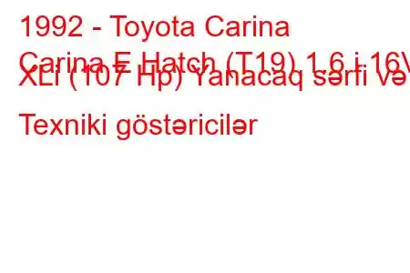 1992 - Toyota Carina
Carina E Hatch (T19) 1.6 i 16V XLi (107 Hp) Yanacaq sərfi və Texniki göstəricilər