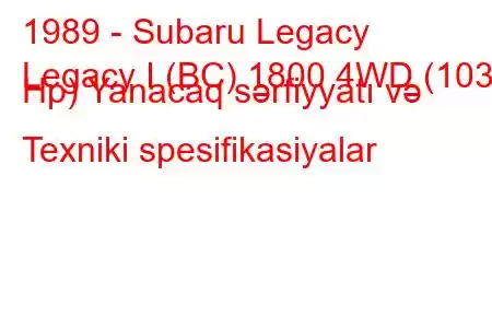 1989 - Subaru Legacy
Legacy I (BC) 1800 4WD (103 Hp) Yanacaq sərfiyyatı və Texniki spesifikasiyalar