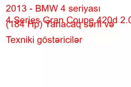 2013 - BMW 4 seriyası
4 Series Gran Coupe 420d 2.0 (184 Hp) Yanacaq sərfi və Texniki göstəricilər