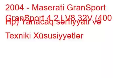 2004 - Maserati GranSport
GranSport 4.2 i V8 32V (400 Hp) Yanacaq sərfiyyatı və Texniki Xüsusiyyətlər