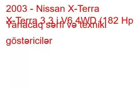 2003 - Nissan X-Terra
X-Terra 3.3 i V6 4WD (182 Hp) Yanacaq sərfi və texniki göstəricilər