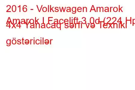 2016 - Volkswagen Amarok
Amarok I Facelift 3.0d (224 Hp) 4x4 Yanacaq sərfi və Texniki göstəricilər