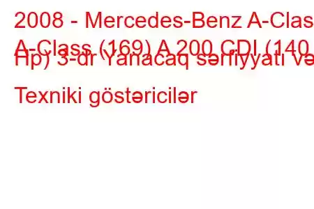 2008 - Mercedes-Benz A-Class
A-Class (169) A 200 CDI (140 Hp) 3-dr Yanacaq sərfiyyatı və Texniki göstəricilər