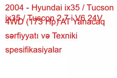 2004 - Hyundai ix35 / Tucson
ix35 / Tuscon 2.7 i V6 24V 4WD (173 Hp) AT Yanacaq sərfiyyatı və Texniki spesifikasiyalar