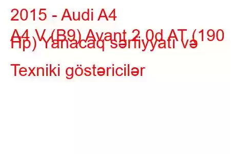 2015 - Audi A4
A4 V (B9) Avant 2.0d AT (190 Hp) Yanacaq sərfiyyatı və Texniki göstəricilər