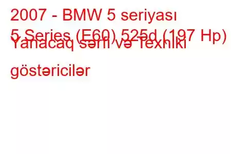 2007 - BMW 5 seriyası
5 Series (E60) 525d (197 Hp) Yanacaq sərfi və Texniki göstəricilər