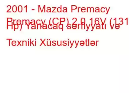 2001 - Mazda Premacy
Premacy (CP) 2.0 16V (131 Hp) Yanacaq sərfiyyatı və Texniki Xüsusiyyətlər