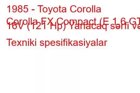 1985 - Toyota Corolla
Corolla FX Compact (E 1.6 GT 16V (121 Hp) Yanacaq sərfi və Texniki spesifikasiyalar