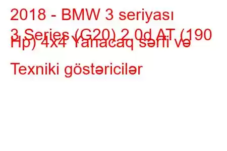 2018 - BMW 3 seriyası
3 Series (G20) 2.0d AT (190 Hp) 4x4 Yanacaq sərfi və Texniki göstəricilər