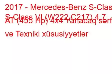 2017 - Mercedes-Benz S-Class
S-Class VI (W222,C217) 4.7 AT (455 Hp) 4x4 Yanacaq sərfi və Texniki xüsusiyyətlər