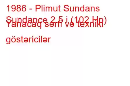 1986 - Plimut Sundans
Sundance 2.5 i (102 Hp) Yanacaq sərfi və texniki göstəricilər