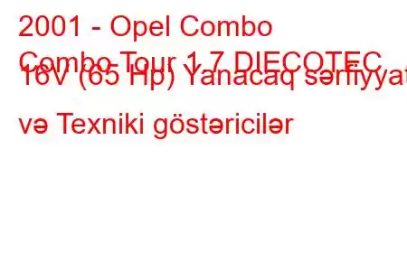 2001 - Opel Combo
Combo Tour 1.7 DIECOTEC 16V (65 Hp) Yanacaq sərfiyyatı və Texniki göstəricilər